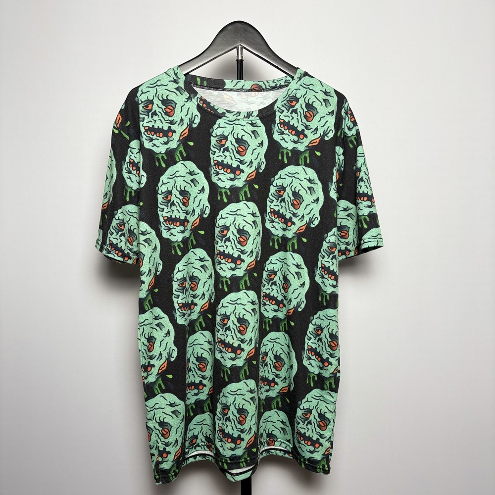 Zombie Skull All Over Print Men's Tee Size L Halloween Moneyer Graphic No Tags